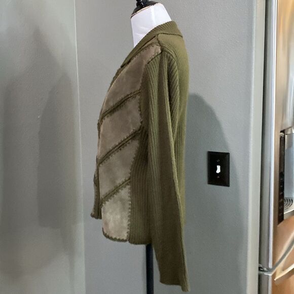 Vintage Gizel Womens Moss Green Suede Patchwork Sweater Jacket - Picture 8 of 11